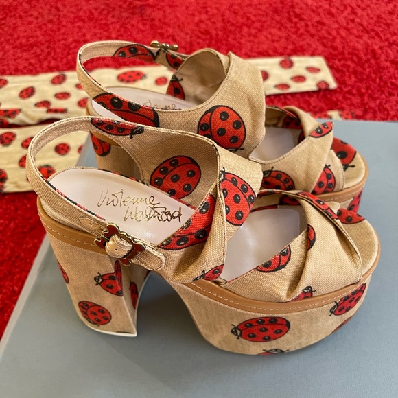 NEW Vivienne Westwood SS17 CORONATION SANDAL LADYBIRD PRINTED CANVAS IT36-UK3 - Picture 12 of 16